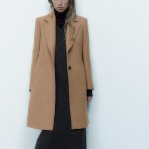 COPY - ZARA - FITTED WOOL BLEND COAT - TAUPE BROWN